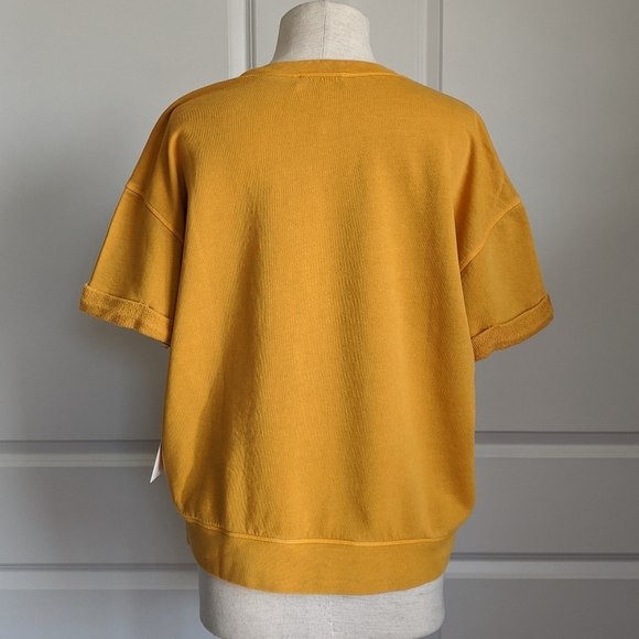 Frame Sweatshirt Short Sleeve Roll Cuffs Crew Pullover Faded Marigold L NWT - Picture 8 of 14